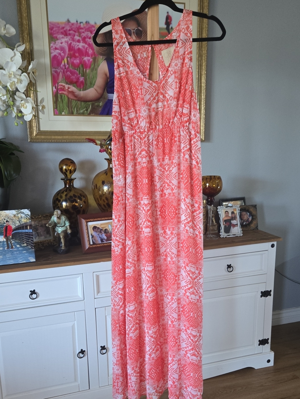 Chaser Coral and White Printed Maxi Dress
